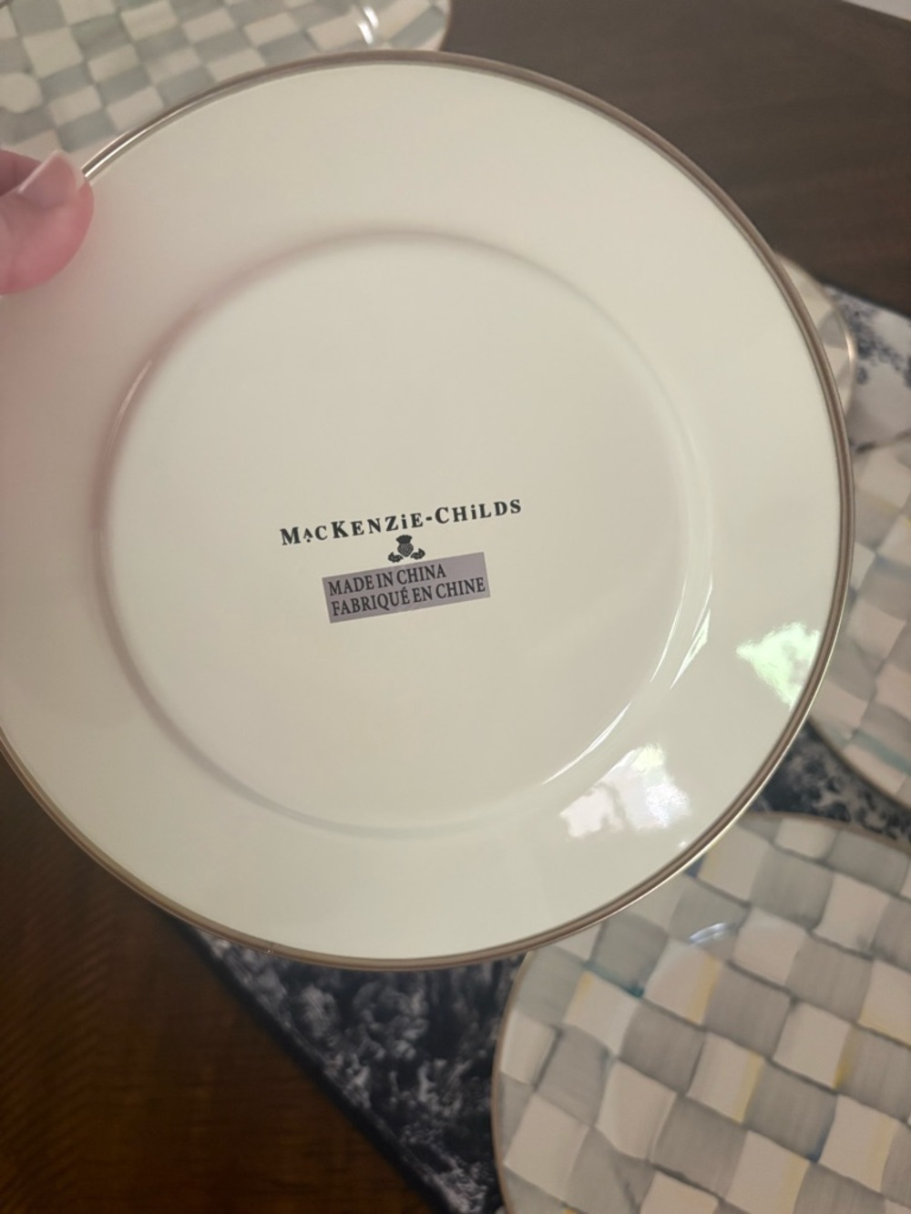 Mackenzie Childs sterling checked gray appetizer plates 4 never used - Picture 3 of 3
